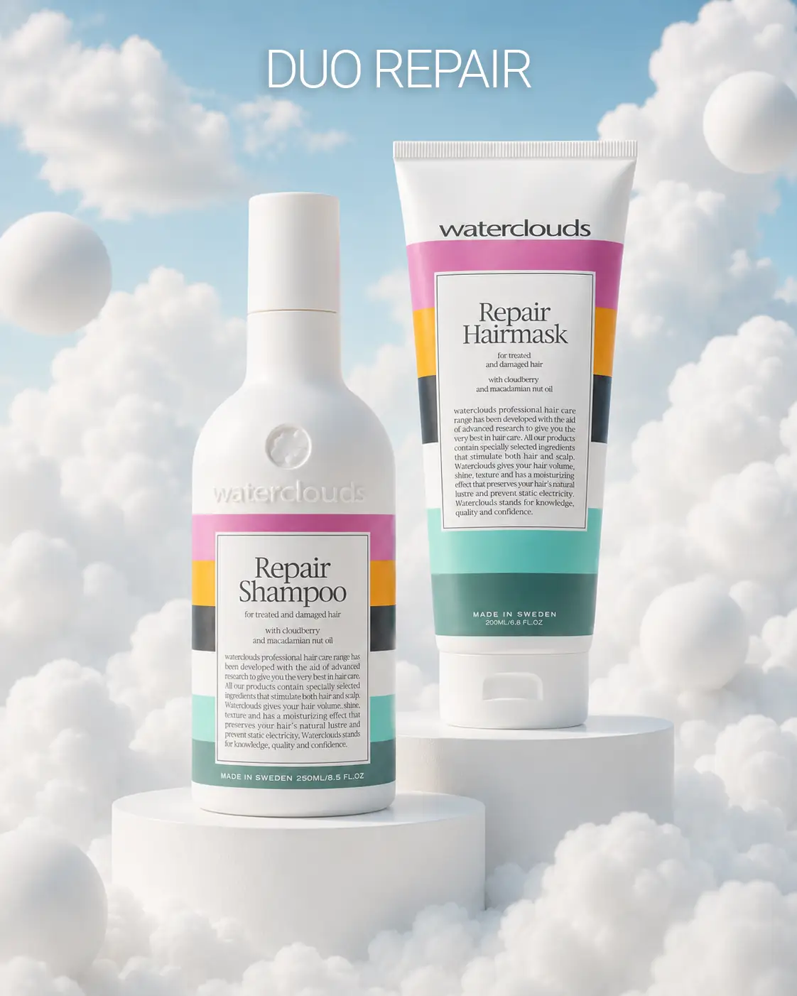 Kampanjbanner för Waterclouds Repair Shampoo 250ml & Repair Hairmask 200ml